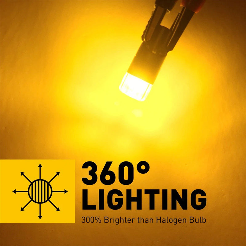 T10 W5W Amber LED Bulbs 2/4/8 Pack – 12V CANBUS Wedge Indicator Lights