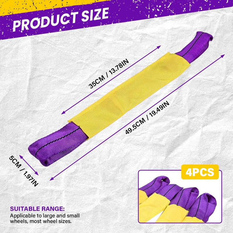 4x Wheel Tyre Link Straps Tow Down Recovery Tie Down Set 51x5cm