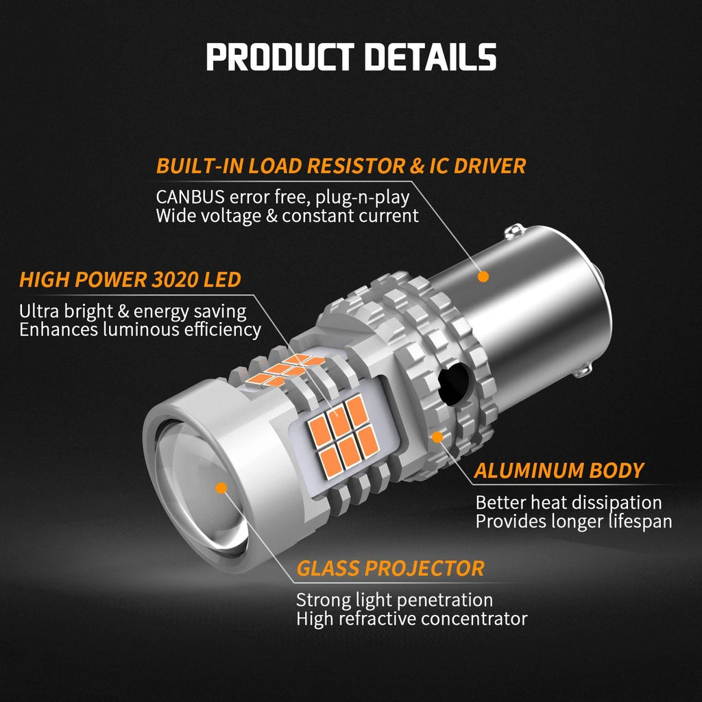 AUXITO Truck Amber Indicator Globe 21W PY21W 12V BAU15s 26 3020smd 2600LM 12V AU