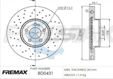 Load image into Gallery viewer, Fremax Front Disc Rotors for Merecedes Benz C250 W205 14-18 342mm X-Drilled