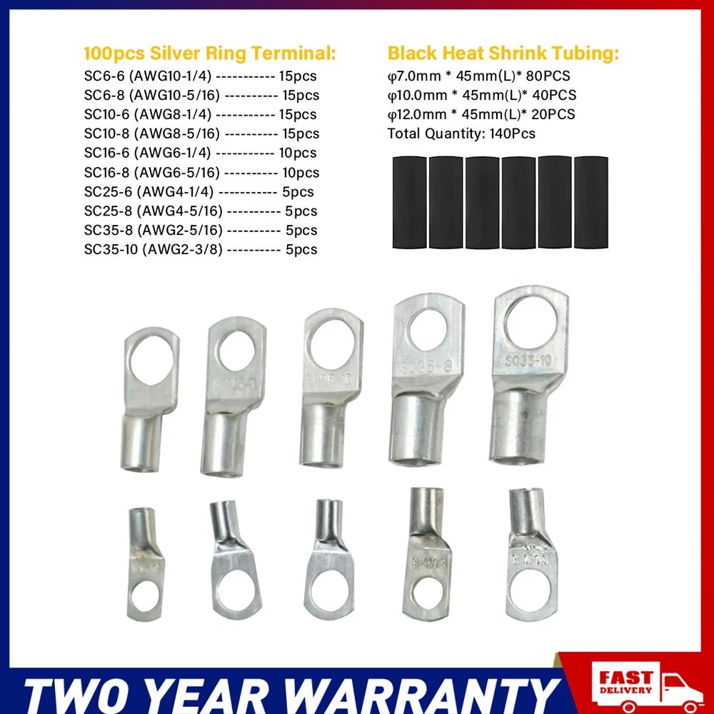 240x Battery Copper Cable Lugs Crimp Ring Terminals Connectors Electrical Wire