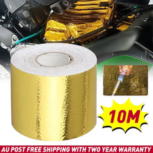 Load image into Gallery viewer, Gold Foil Heat Insulating Tape Wrap Hose Reflective Adhesive Shield 50mm X 10m