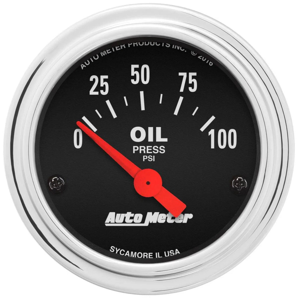 Autometer Trad Chrome 2-1/16in Oil Pressure Gauge 0-100PSI Short Sweep Electr...