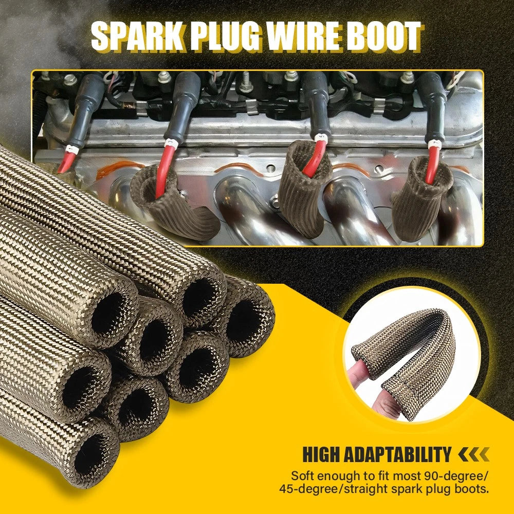 Set of 8 Spark Plug Wire Boot Heat Sleeve Cover Shield Titanium For MSD 2500°