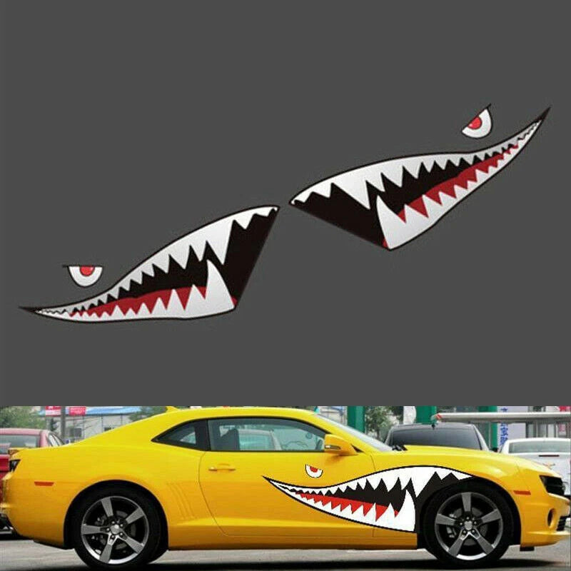 Car 59'' Full Size Red Grey Shark Mouth Tooth Teeth Reflective Sticker Vinyl ST