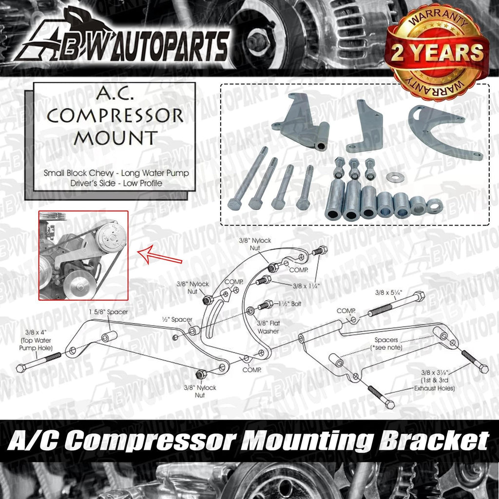 A/C AC Compressor Sanden 508 & Mounting Bracket For Small Block Chevy/Ford/GM AU
