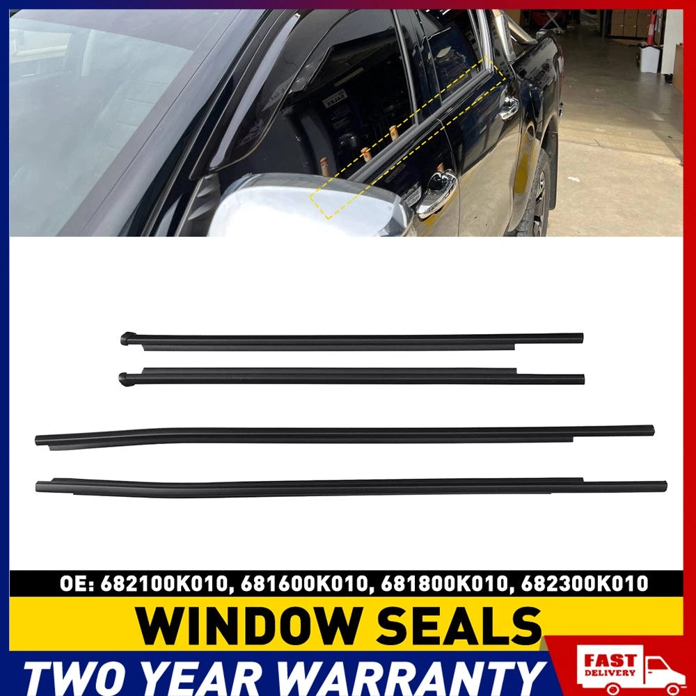 For TOYOTA HILUX 2015-23 OUTER WINDOW SEALS WEATHER STRIP 4 Doors CLIP ON 4PCS