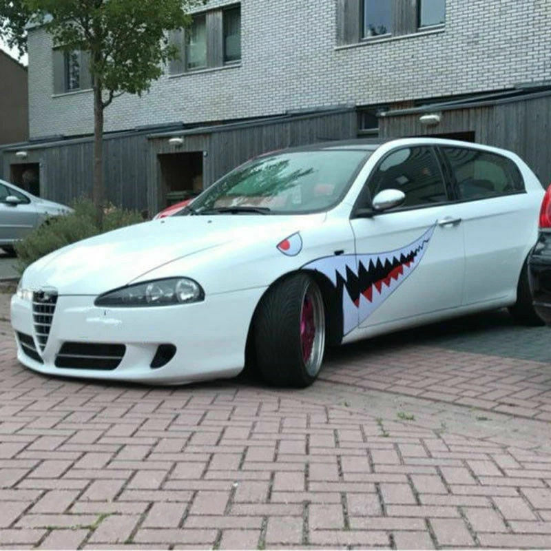Car 59'' Full Size Red Grey Shark Mouth Tooth Teeth Reflective Sticker Vinyl ST