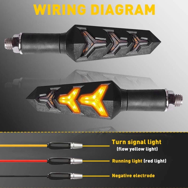 2x 12V Motorcycle LED Dynamic Turn Signal Indicator Lights, Amber