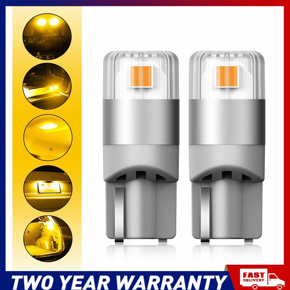T10 W5W amber LED wedge bulbs for automotive indicator and interior lighting