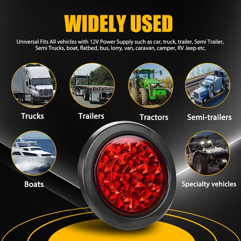 8x 4" Round Red LED Tail Lights 12V Stop Indicator Reverse for Trailer