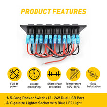 Load image into Gallery viewer, 6 Gang Switch Panel Relay Circuit Control For Box Car Boat Marine 12V LED Light