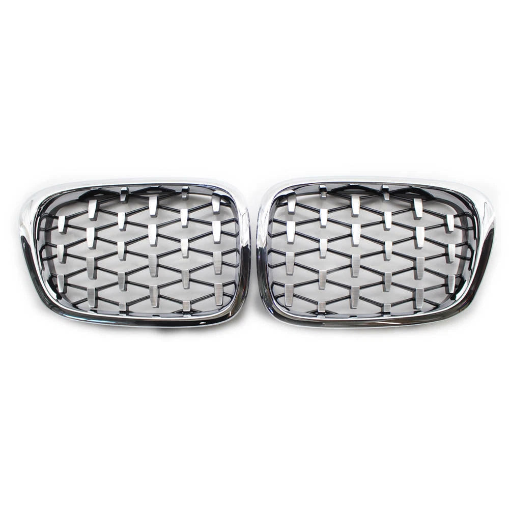 2x Chrome Diamond Meteor Kidney Front Grille For BMW 5 Series E39 M5 99-2003 ST