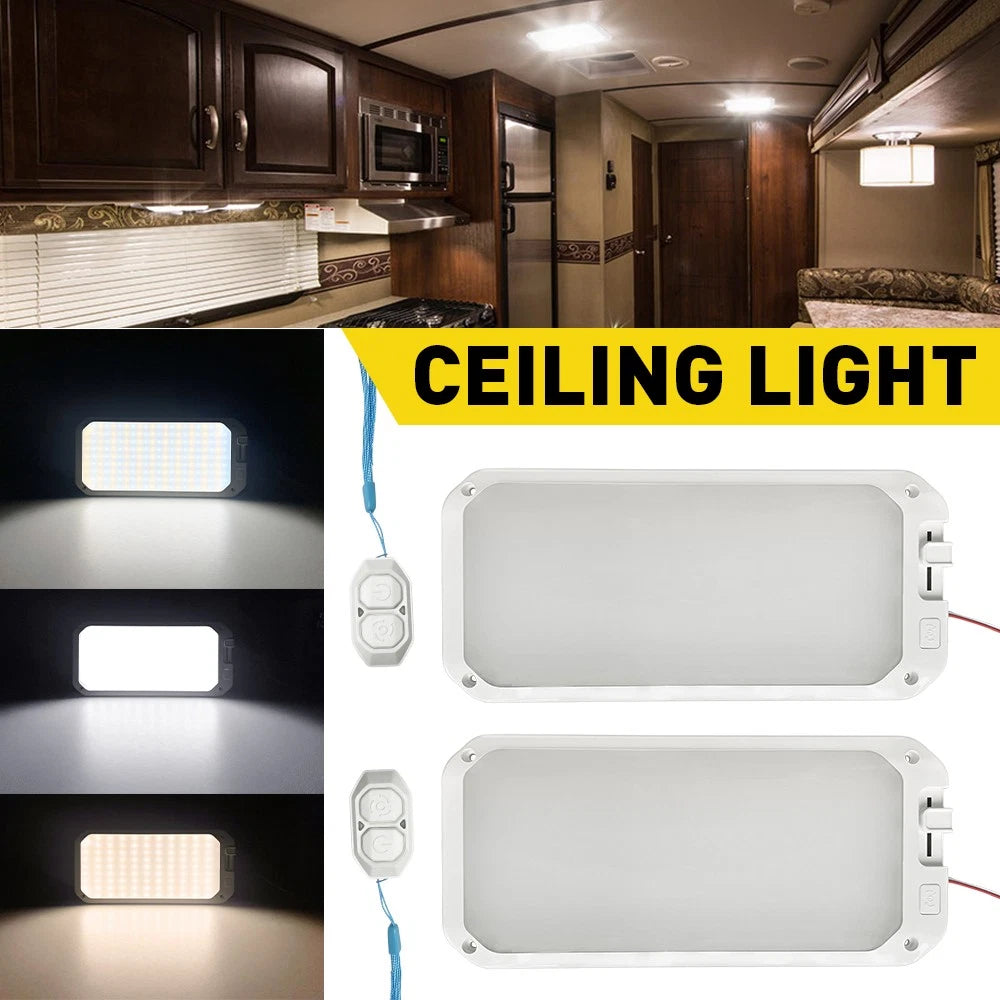 Slim 12-30V LED interior ceiling light pair with remote for RV, caravan or boat