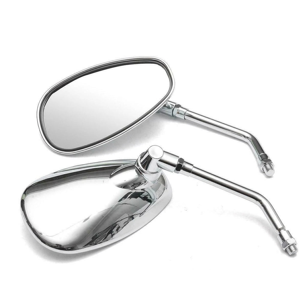 Motorcycle Rear View Mirrors Chrome Oval Side Mirrors 10mm Thread Universal ST