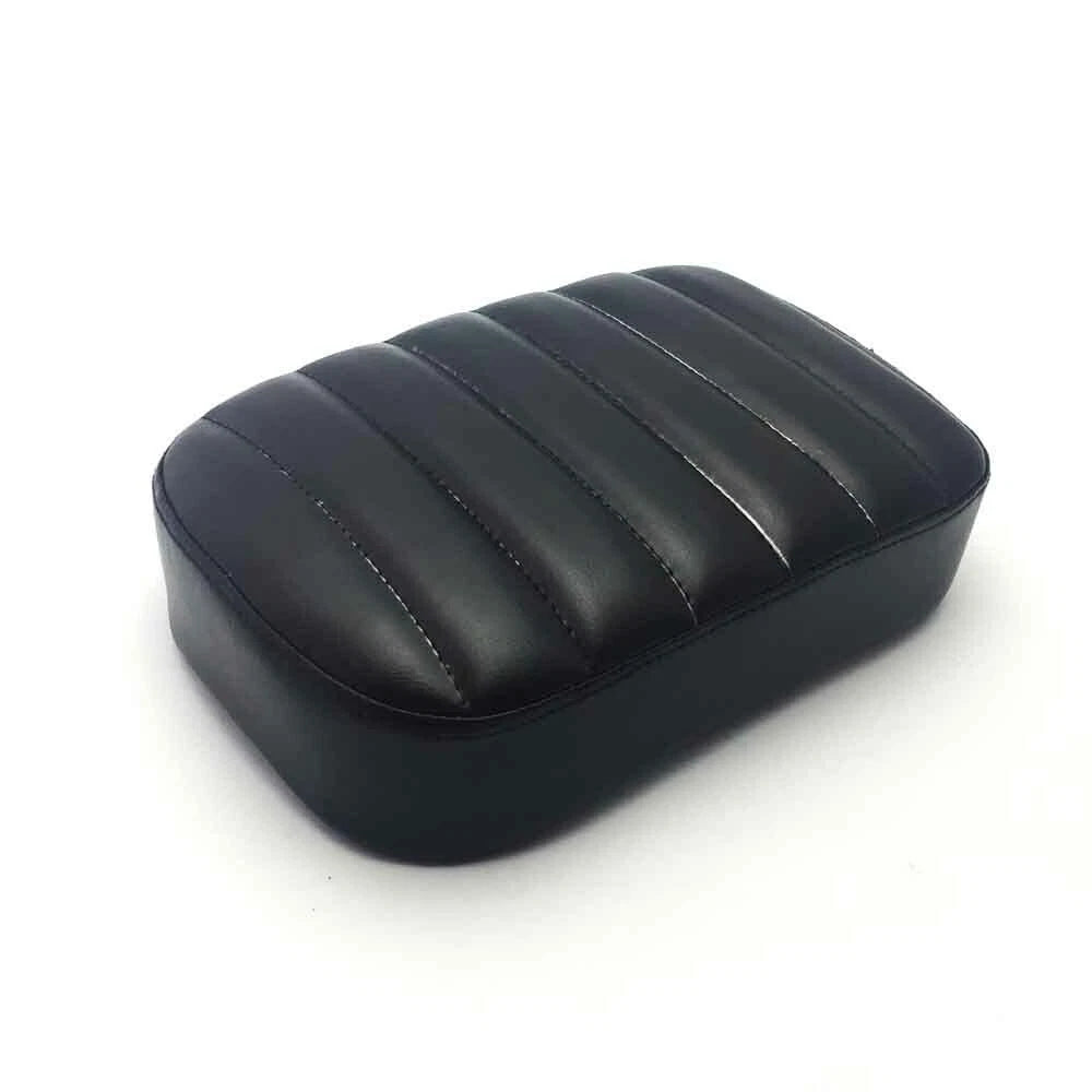 Black rectangular motorcycle pillion seat pad with 8 suction cups for Harley-style choppers