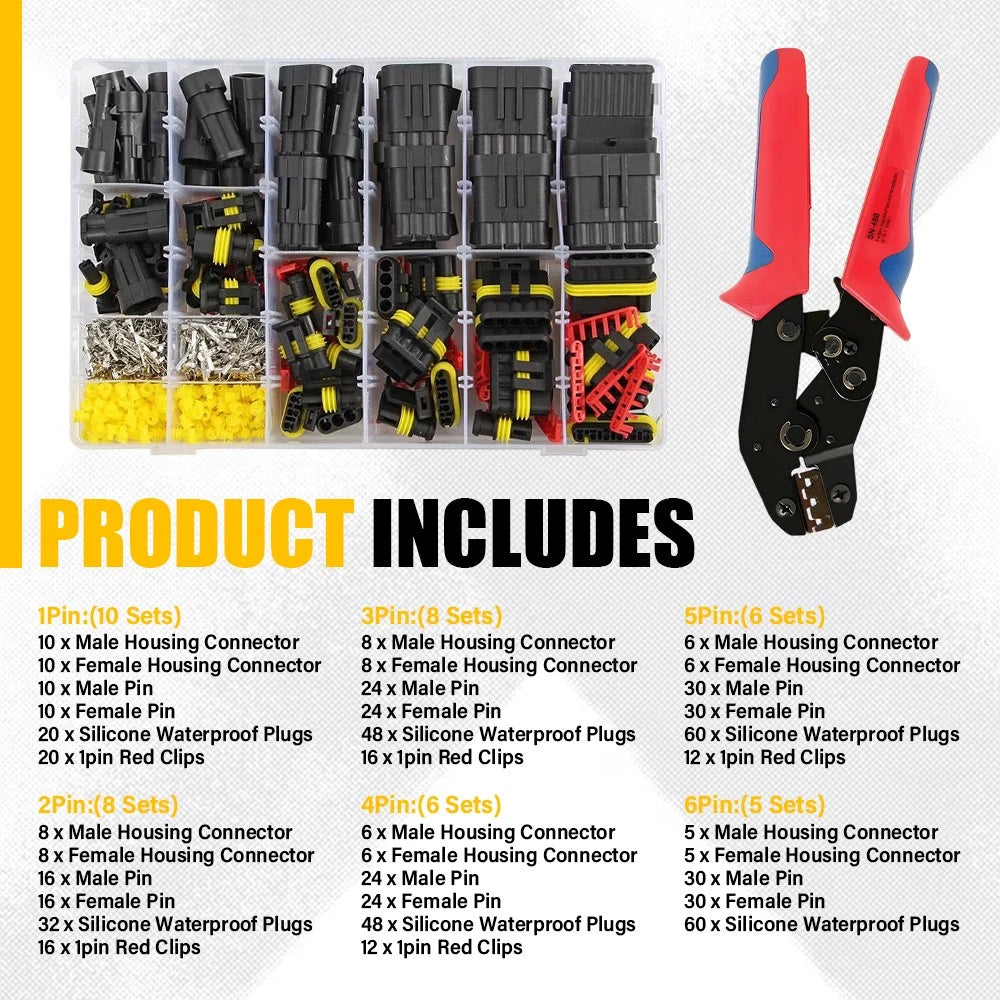 708x Automotive Waterproof Car Auto Electrical Wire Connector Plug 1-6 Pin Kit