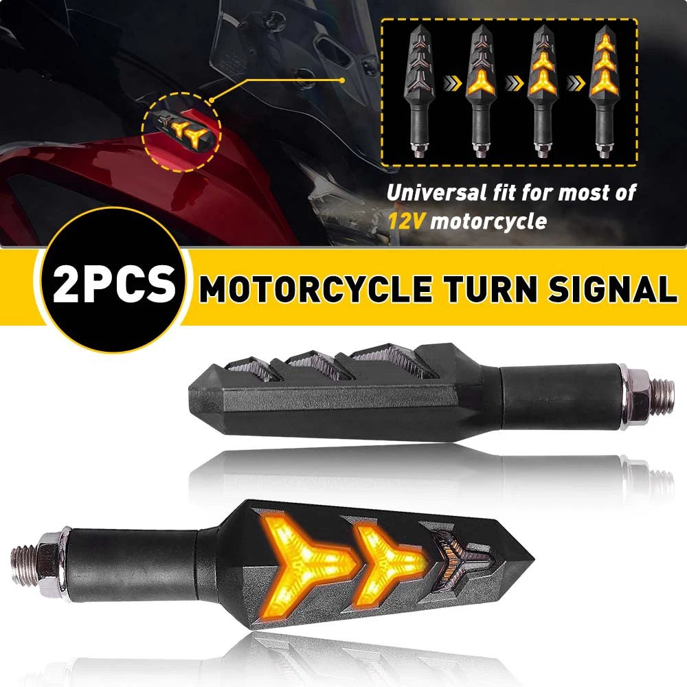 Pair of black 12V motorcycle LED dynamic amber turn signal indicator lights