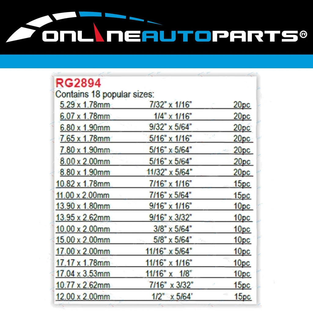 Air Conditioning O Ring Assortment Kit - 270 Piece Green Air Con 18 Sizes Oring