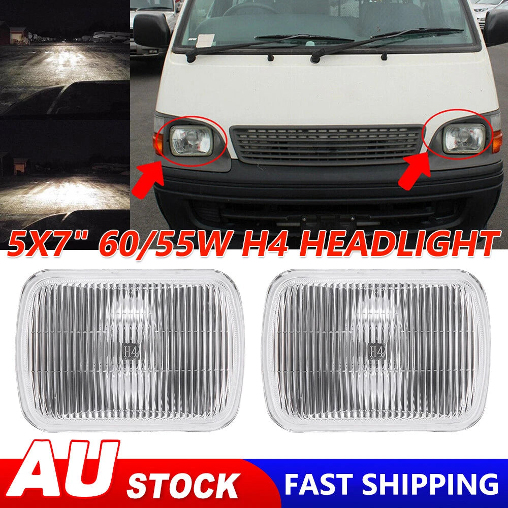 2PCS 5x7" H4 Headlight Kit Rectangle Semi Sealed Headlamp for Toyota Hilux RWD