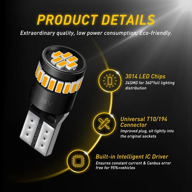 T10 W5W 168 194 Canbus LED Bulbs 24SMD 3014 12V – Interior & Side Lights