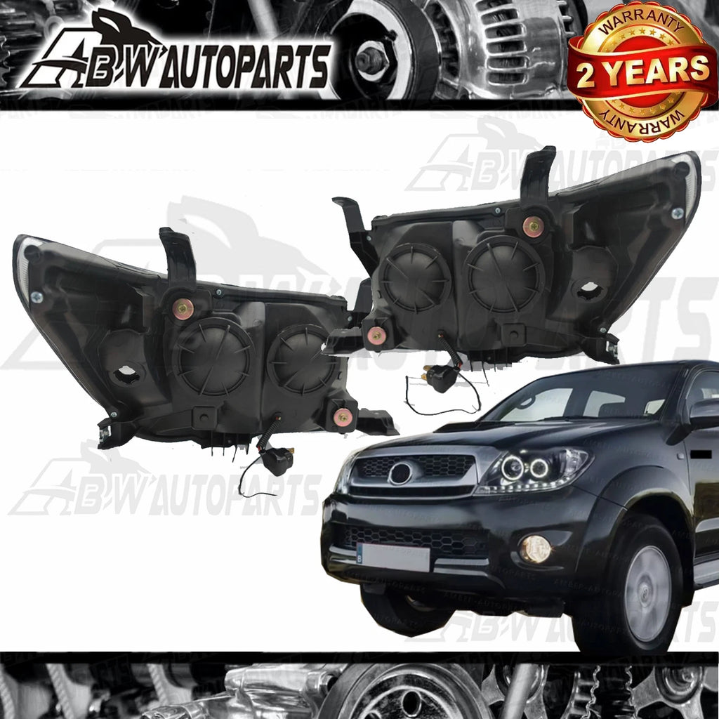 SET Headlights For Toyota Hilux N70 7/2011-2015 Black HALO Angel Eyes Projector