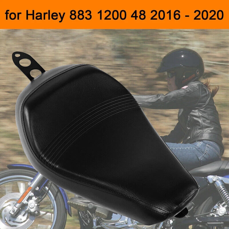 Black Leather Driver Solo Seat Cushion For Harley Sportster XL 1200 883 48 16-20
