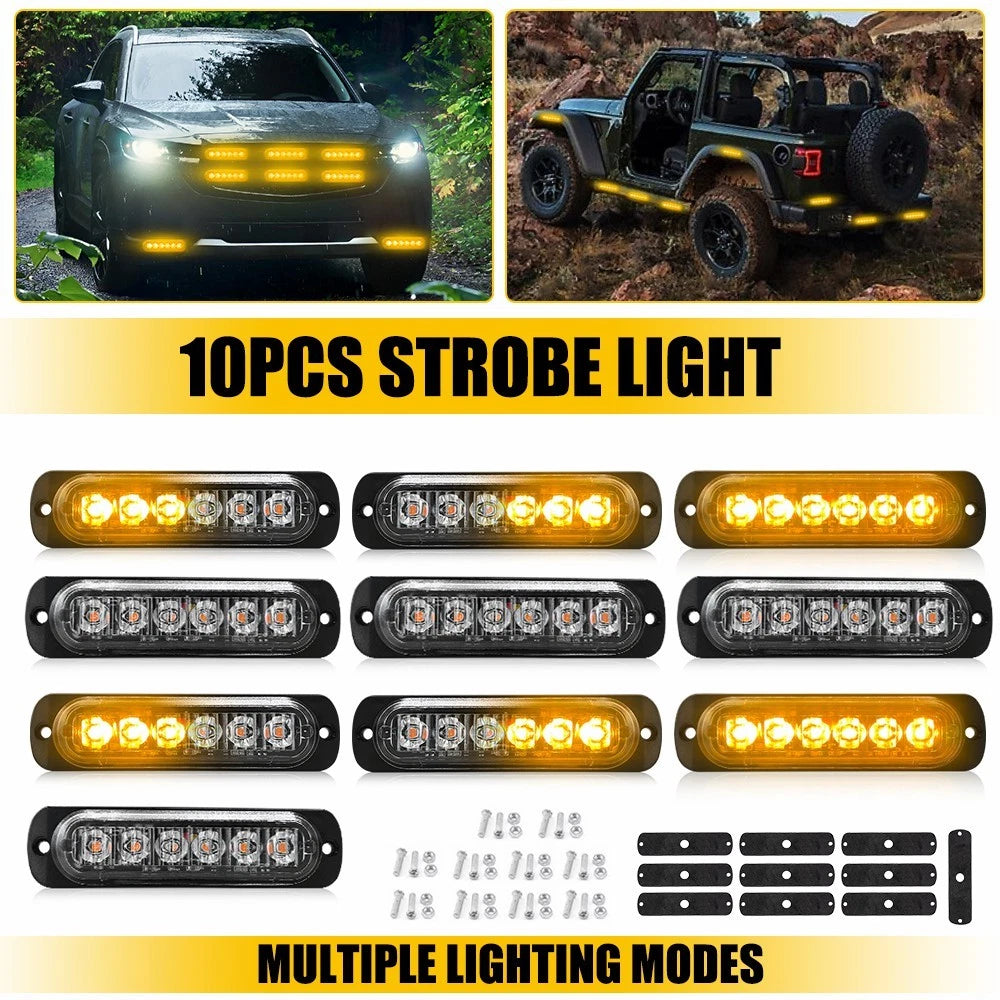 10 Amber LED Car Truck Emergency Beacon Warning Hazard Flashing Strobe Light Bar