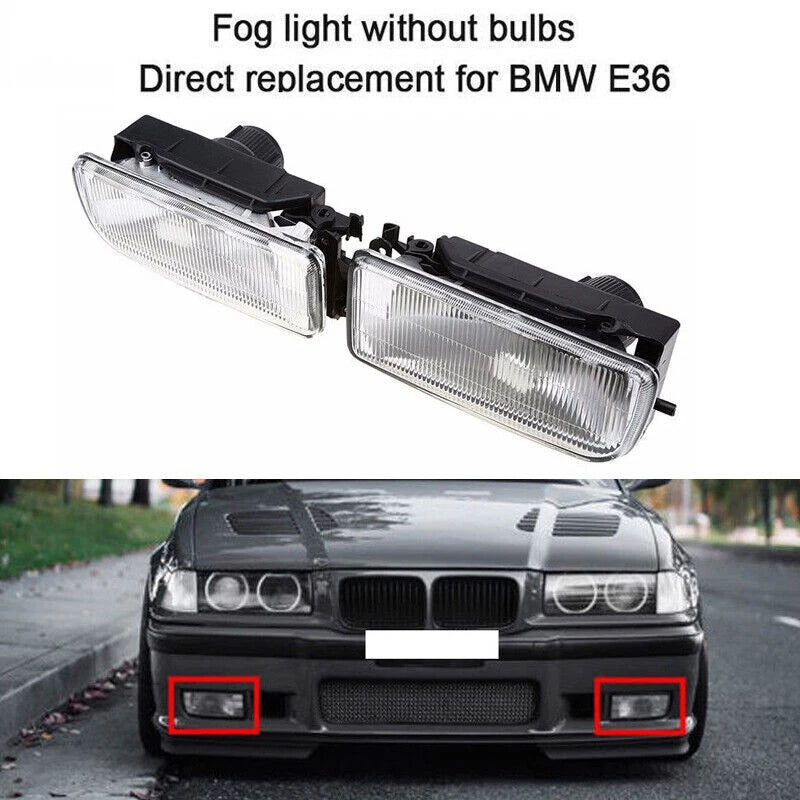 Pair Front Bumper Fog Lights Lamps Clear Lens For BMW E36 3 Series 1992-1998 ST