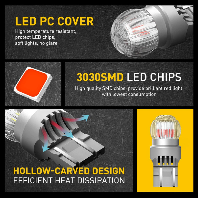 T20 7440 7443 LED Brake Tail Light Bulbs Red CANBUS Error Free 2-Pack