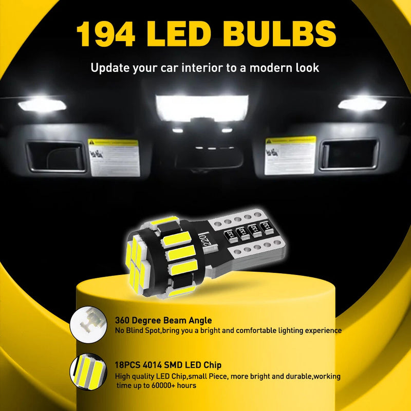 50PCS T10 194 168 LED Interior Light Bulbs Canbus Super Bright White