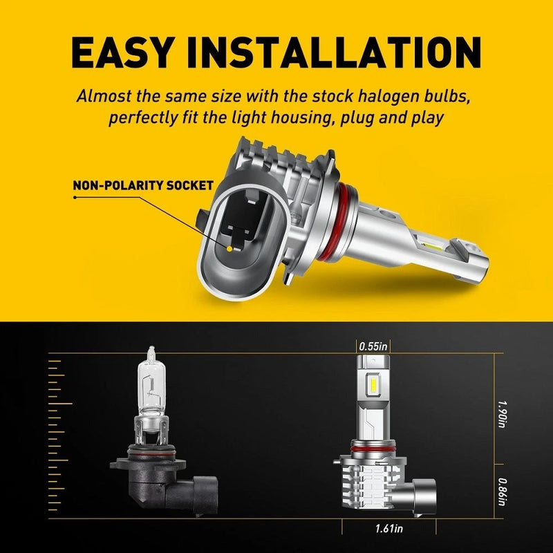 9005 HB3 LED Headlight Bulbs 60W 12000LM 6500K White Fanless CANbus
