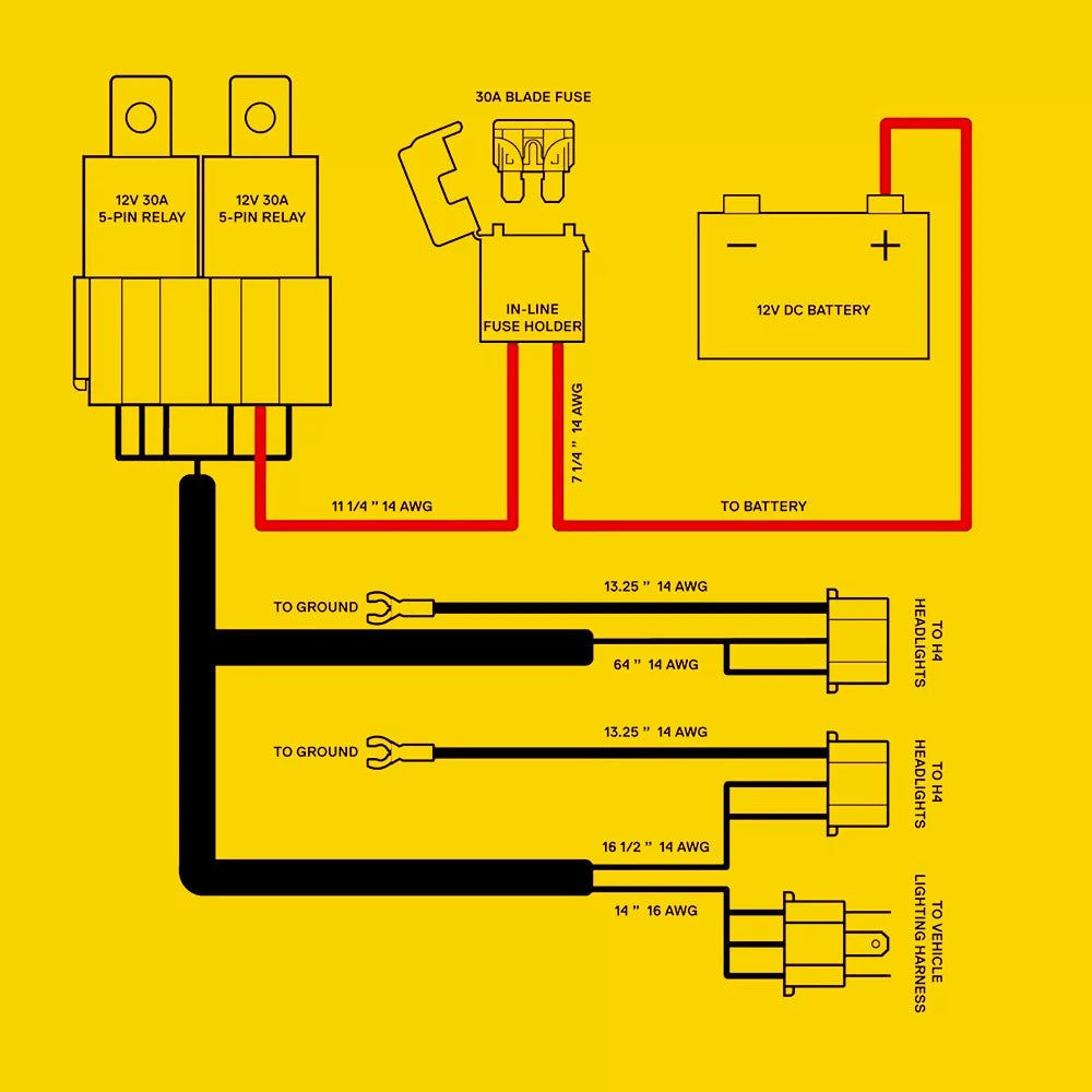 H4 Negative-Switched LED Headlight Headlamp Relay Wiring Harness Plug Kit NEWA