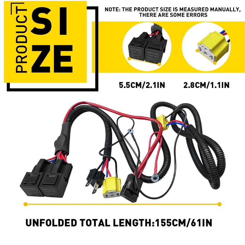 H4 9003 LED Headlight Relay Harness Wiring Loom 12V 80A Universal