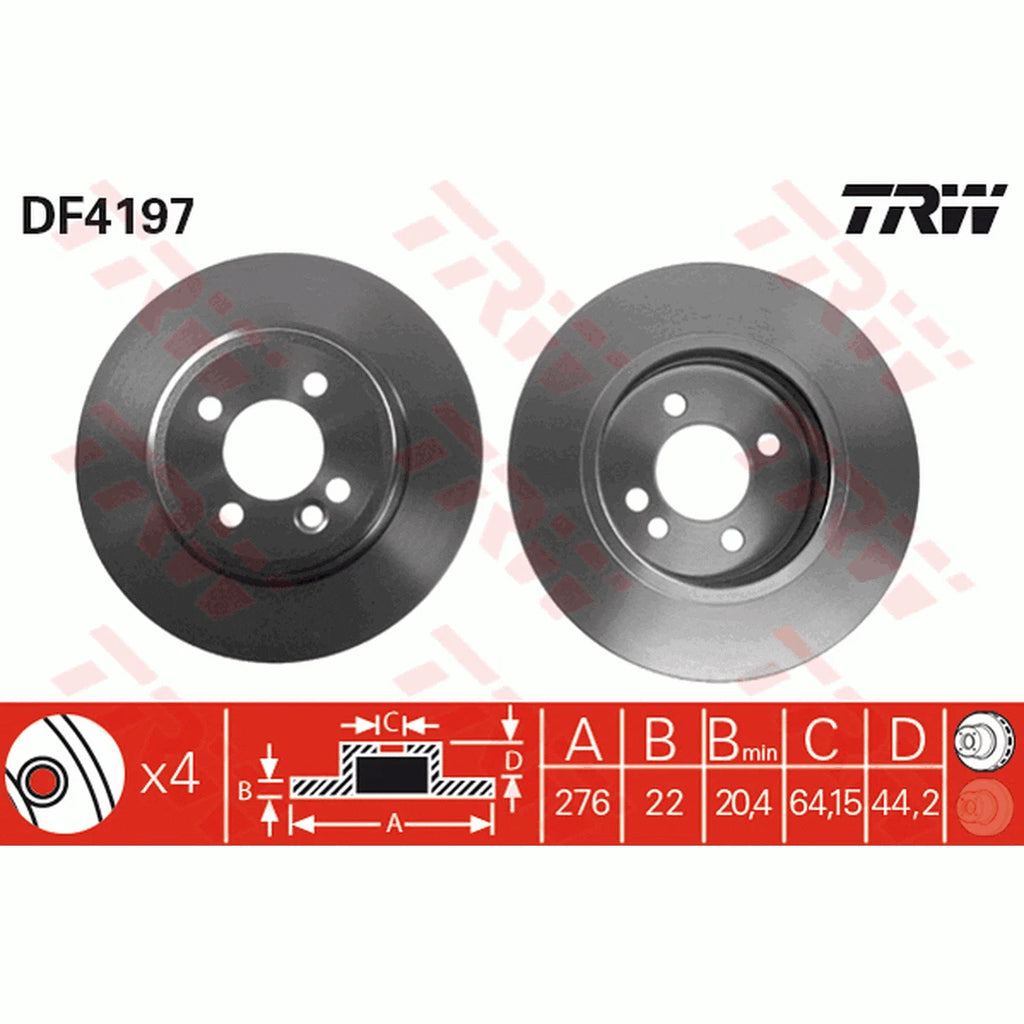TRW Brake Rotor Single 276mm Front DF4197S