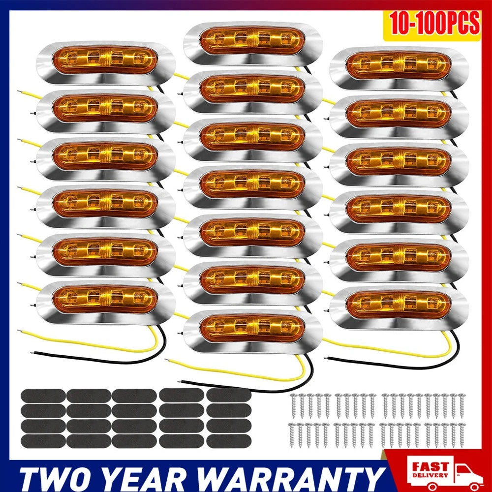 10-100X Universal LED Clearance Lights Side Marker Amber Lamp Caravan E4 A