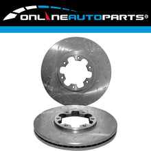 Load image into Gallery viewer, 2 Front Dimple Drilled Slotted Disc Brake Rotors + Pads for Navara D22 4X4