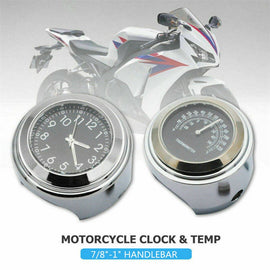 2 IN 1 Motorcycle Chrom Handlebar Clock & Thermometer Gauge For 7/8