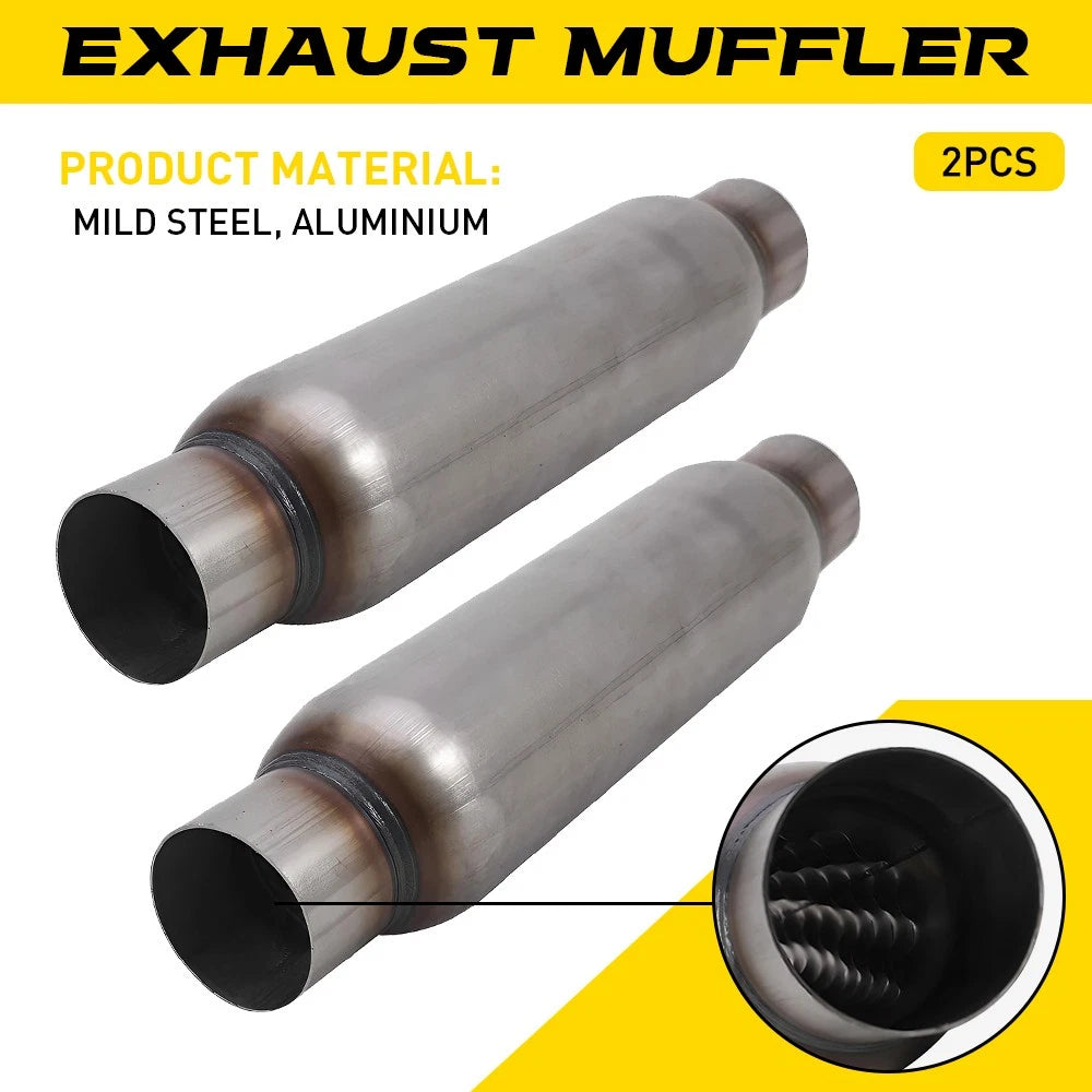 2x 2.5 inch Exhaust Hotdog Pipe Muffler Silencer Resonator Stainless Steel 12"