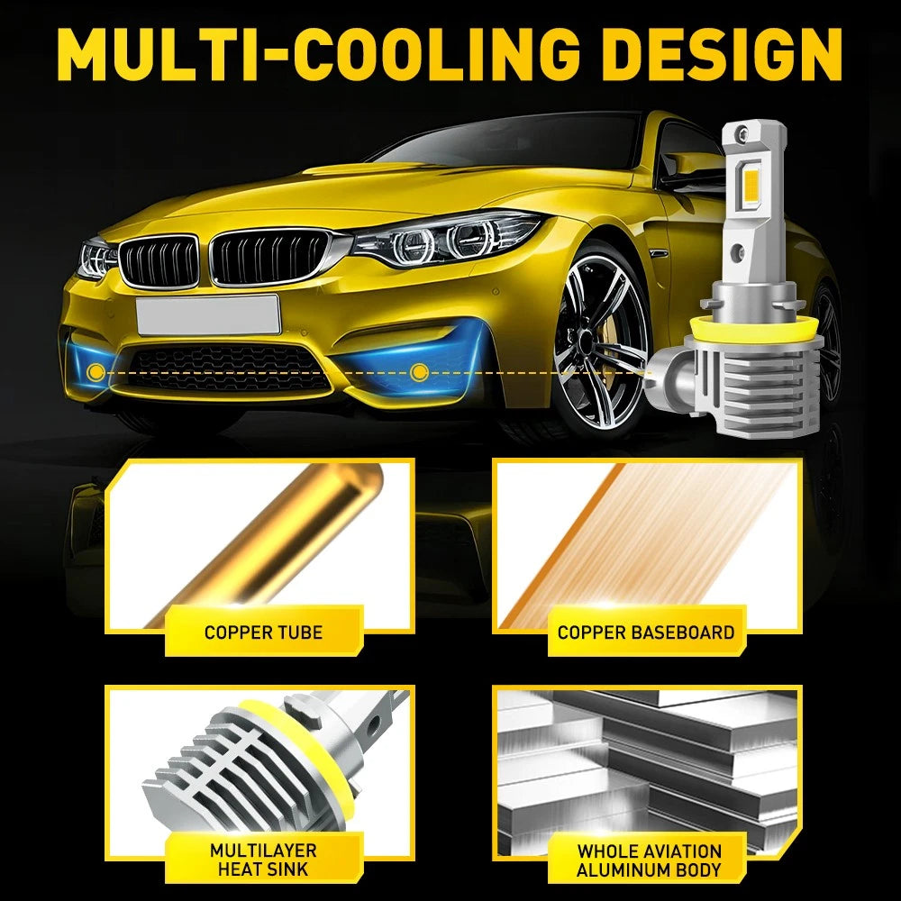 AUXITO H8 H9 H11 LED Headlight Bulbs Kit 3000K Amber 60W 24000LM Canbus