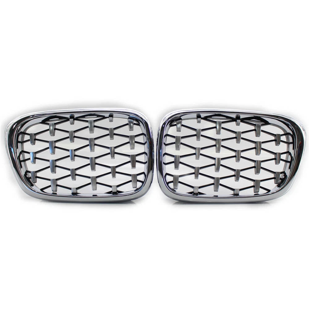 2x Chrome Diamond Meteor Kidney Front Grille For BMW 5 Series E39 M5 99-2003 ST