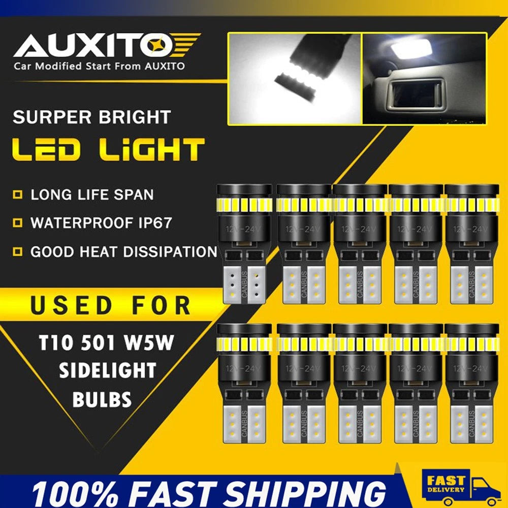 10x T10 LED Car Side Wedge Parker Light Bulbs 6500K Bright White 168/194/2825