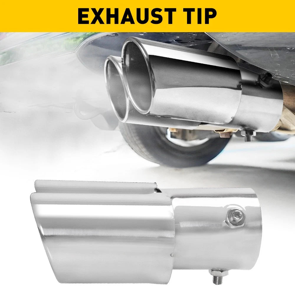 Silver Stainless Steel Car Exhaust Trim Dual Tip Muffler Throat Tailpipe Pipe AU