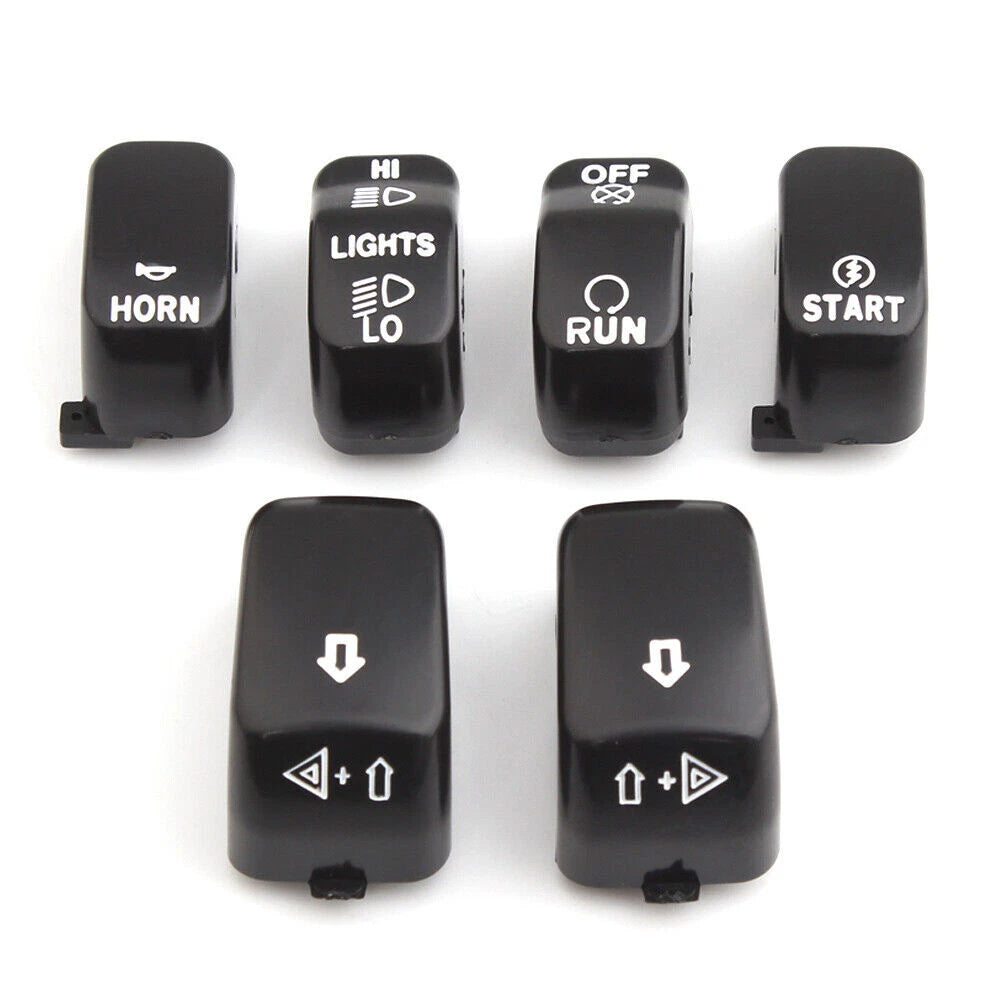 6X Black Hand Control Switch Housing Button Covers Caps Kit For Harley XL 96-13