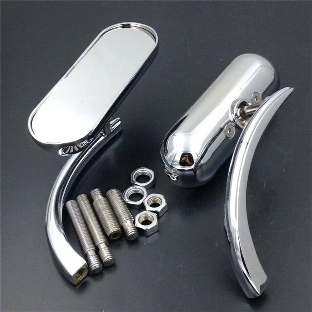 Chrome Mini Oval Motorcycle Side Rear Mirrors for Harley Softail Sportster CVO S
