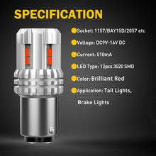 Load image into Gallery viewer, 2X AUXITO BAY15D 1157 RED LED BRAKE TAIL LIGHT BULBS GLOBE BRIGHT ERROR FREE A