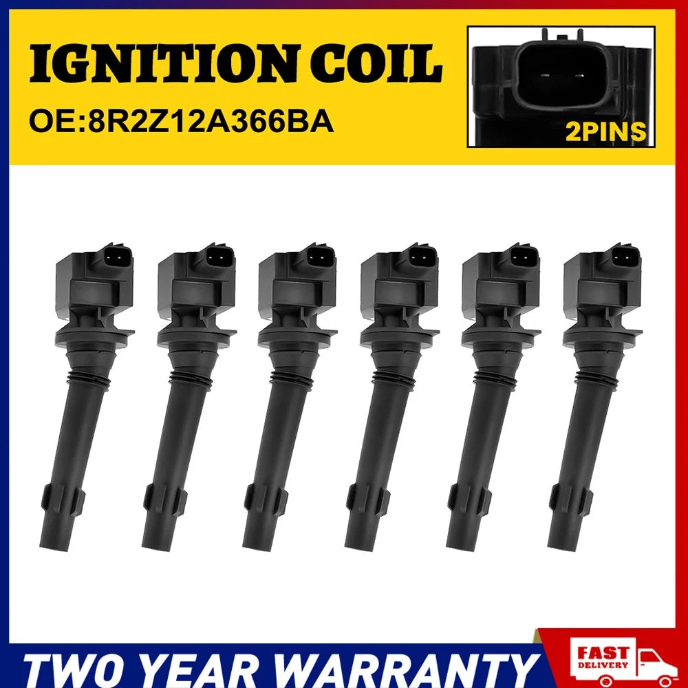 Set of 6 black ignition coils for Ford FG FGX Falcon SZ Territory 4.0L 6-cylinder engines