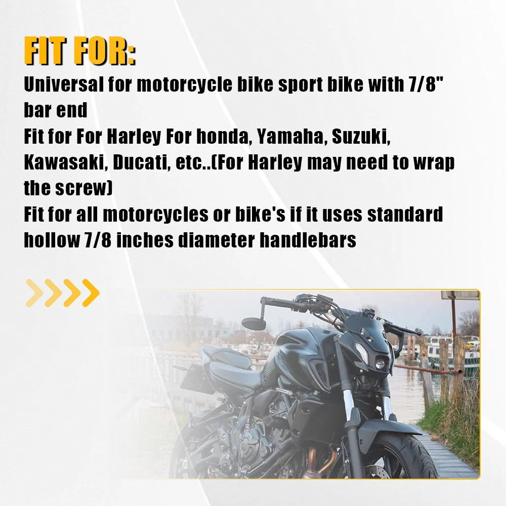 7/8" Bar End Universal Black Motorcycle bike Rear Side View Mirrors Cafe Racer A