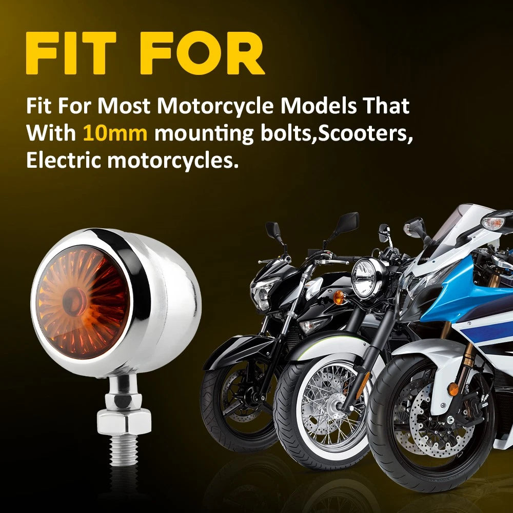 4x Motorcycle Indicators Bullet Turn Signal Lights Amber Blinkers Chrome Lamp AU
