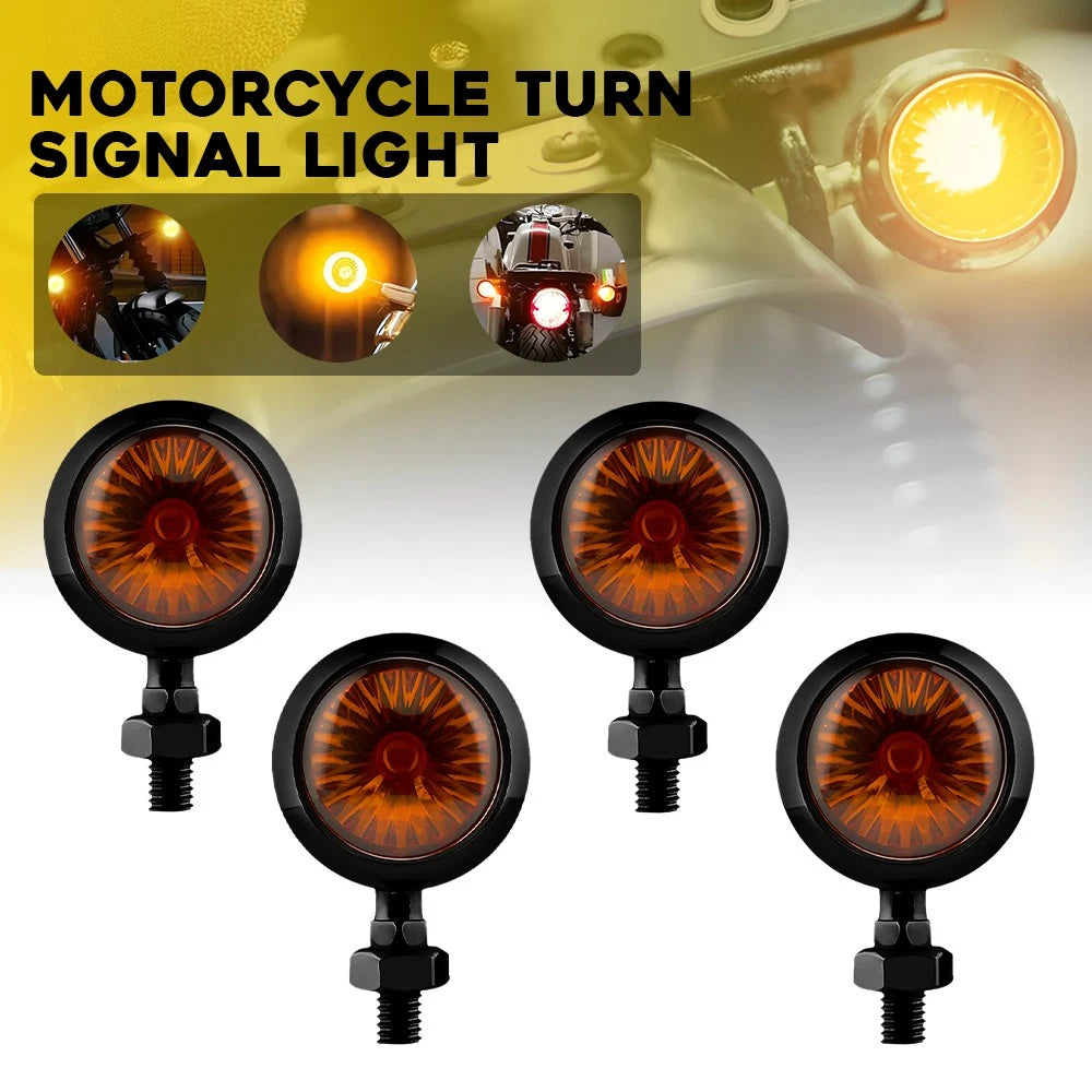 4X Vintage Motorcycle Indicators Amber Turn Signal Light Blinker Bullet Lamp 12V